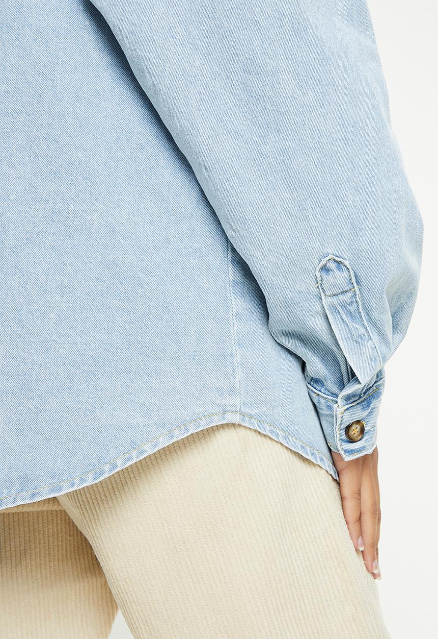 Glamorous - Oversized light stone washed denim shirt - blue 