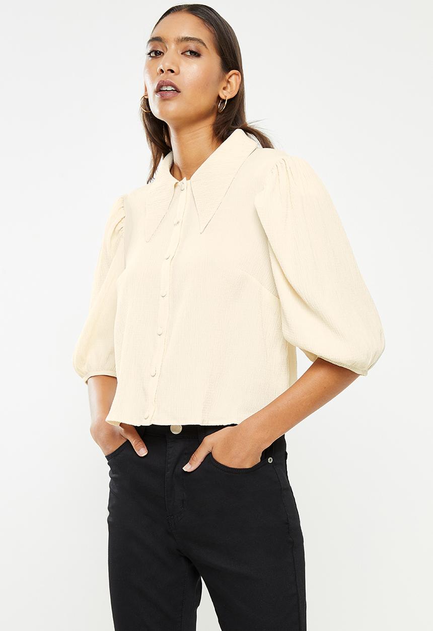 Glamorous - Textured puff sleeve shirt - cream