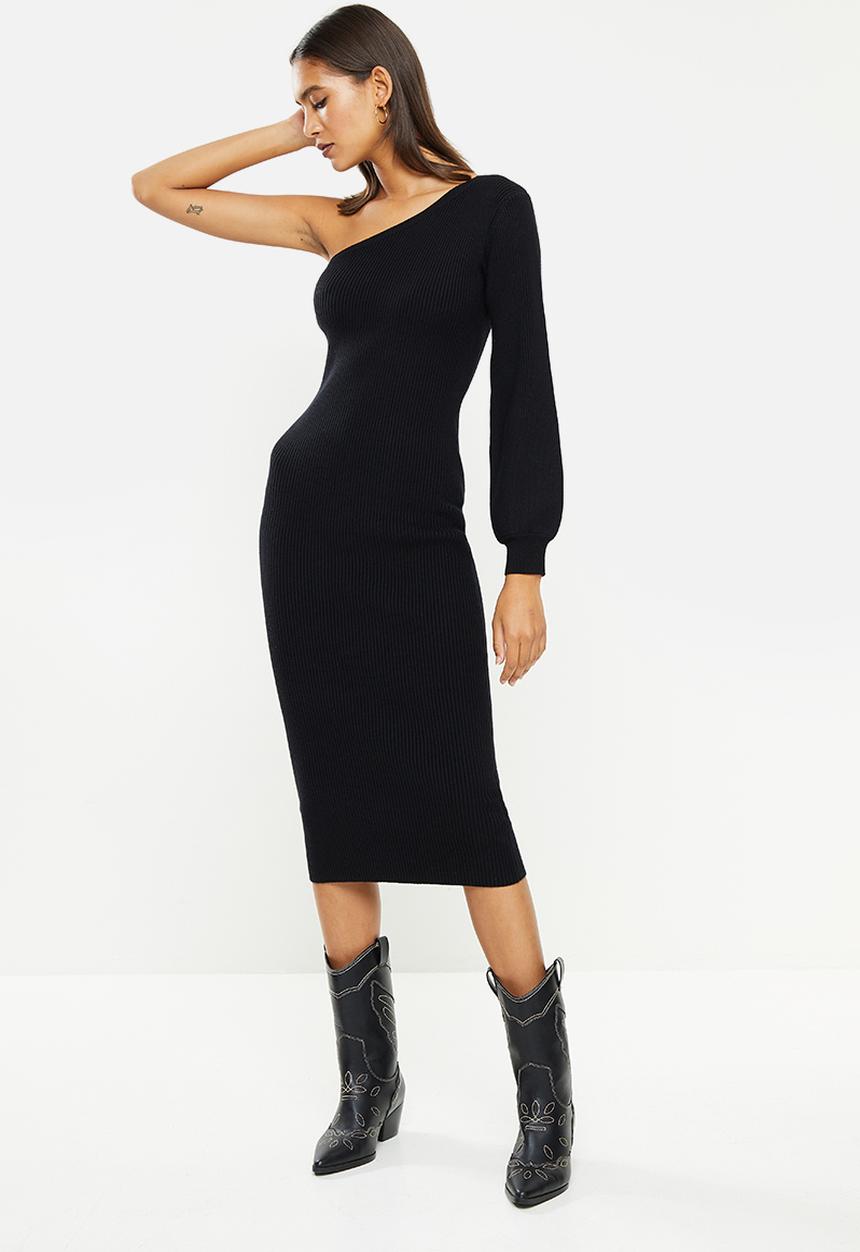Glamorous - One shoulder midi knit dress - Black