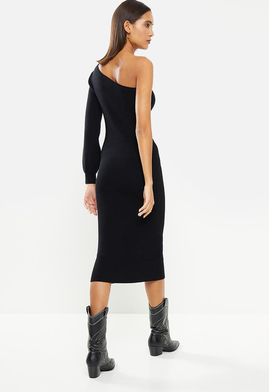 Glamorous - One shoulder midi knit dress - Black