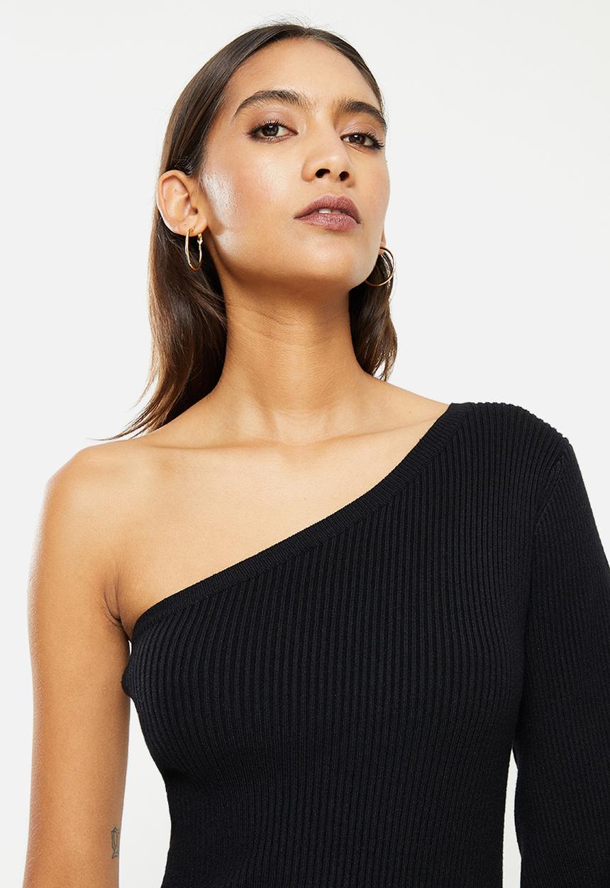 Glamorous - One shoulder midi knit dress - Black