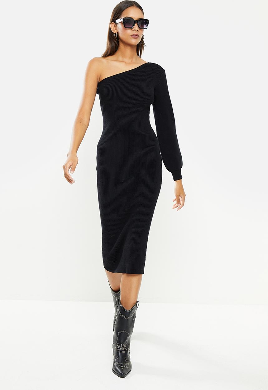 Glamorous - One shoulder midi knit dress - Black
