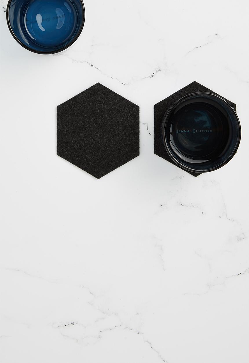 The Joinery - Felt coaster set of 6 hexagon - charcoal 