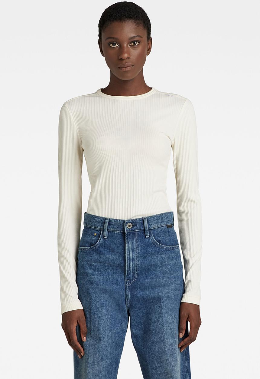 G-STAR - Slim rib 2.0 long sleeve - papyrus