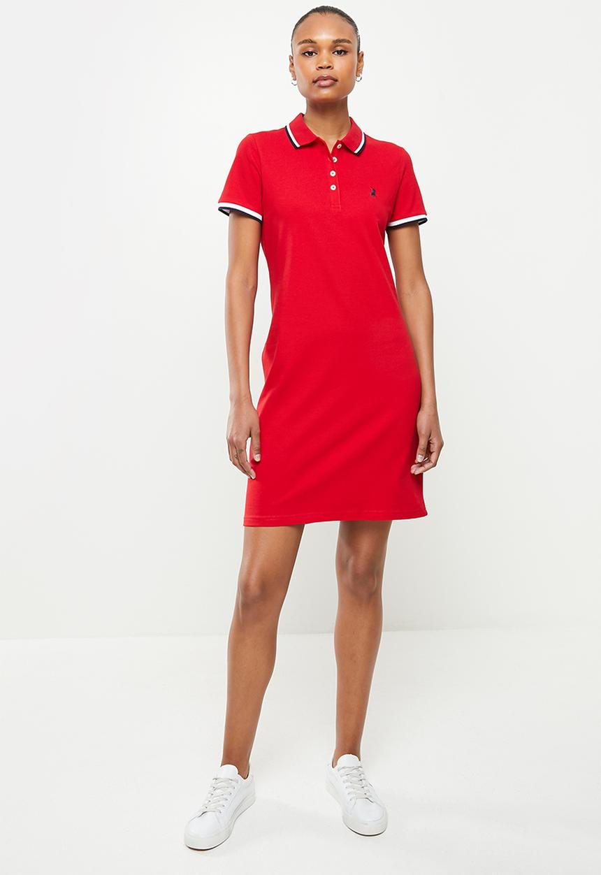 POLO - Wmn essential short sleeve golfer dress - red