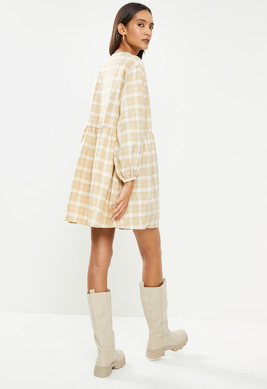 Glamorous - Babydoll dress - beige & white 