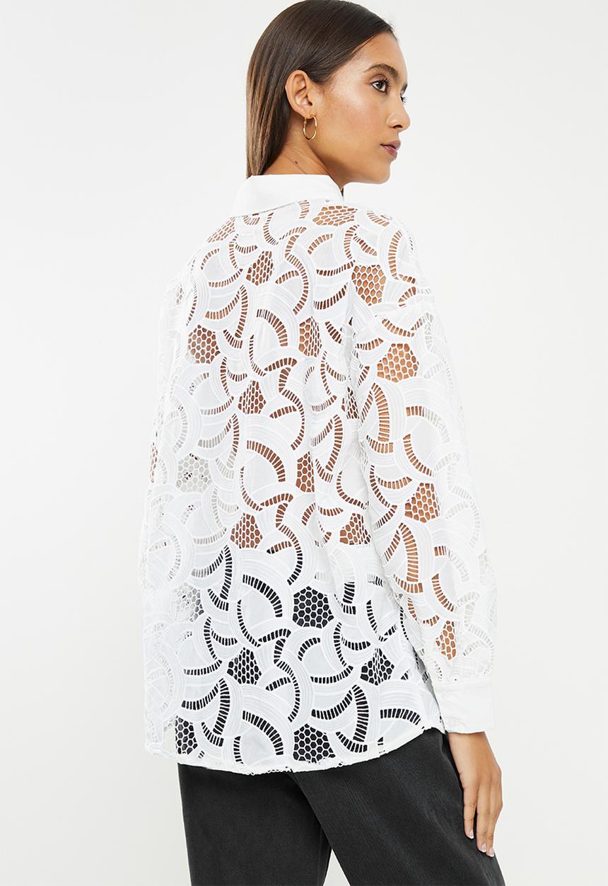 Glamorous - White burn out print shirt - white 
