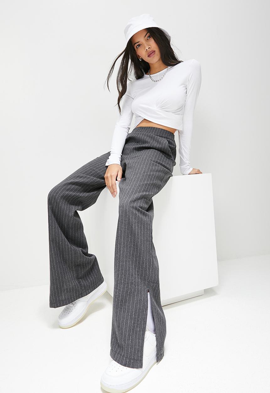 Blake - Stripe wide leg trouser - charcoal