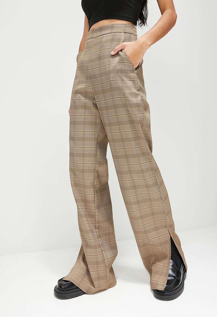 Blake - Check wide leg trouser - brown