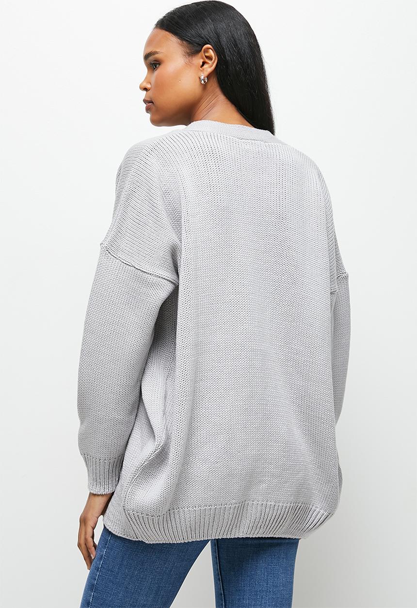 edit - Drop shoulder cardigan - grey melange