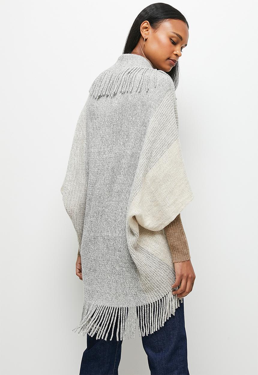 edit - Fringed poncho - stone