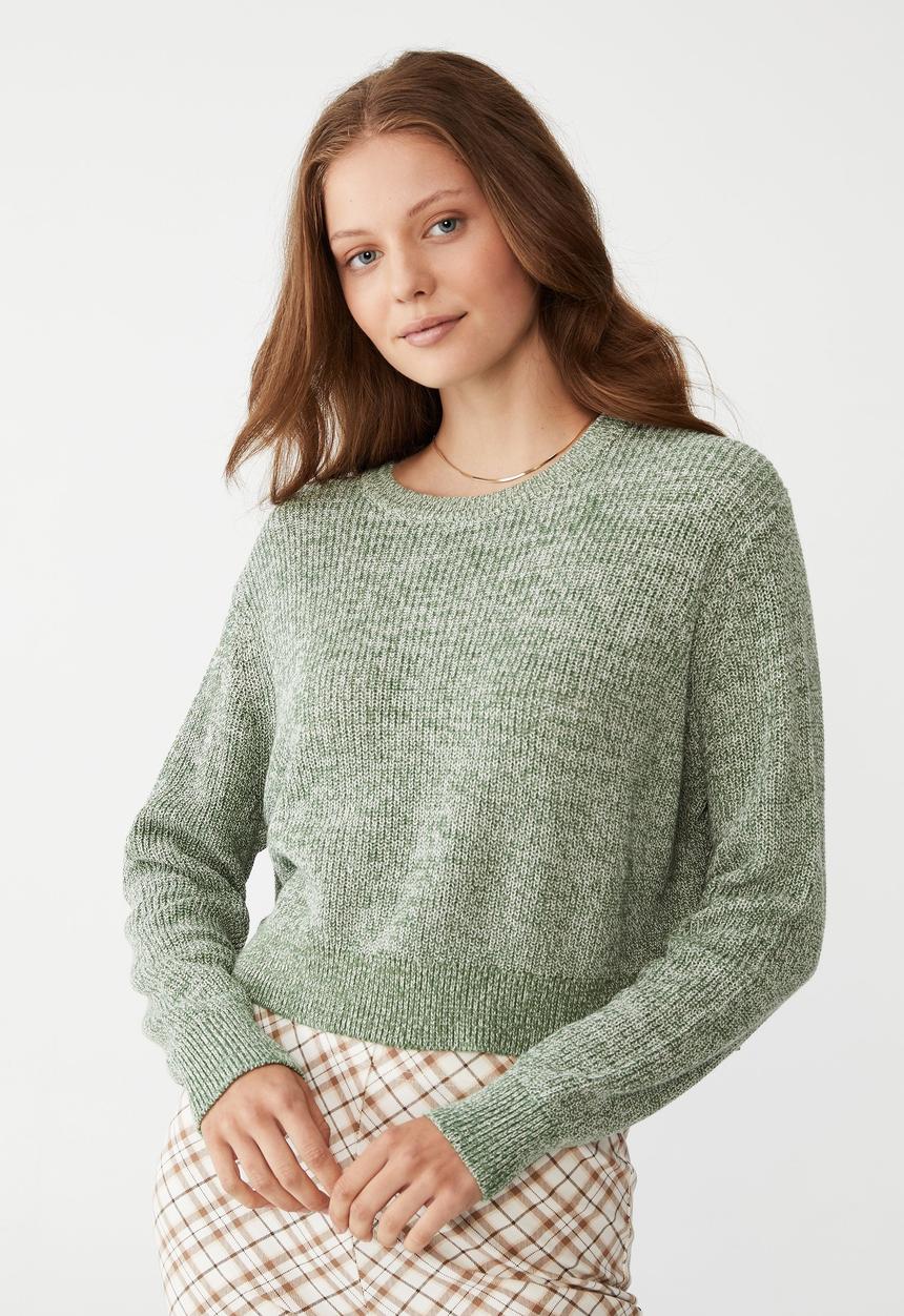 Cotton On - Everyday crop pullover - luxe green & white twist