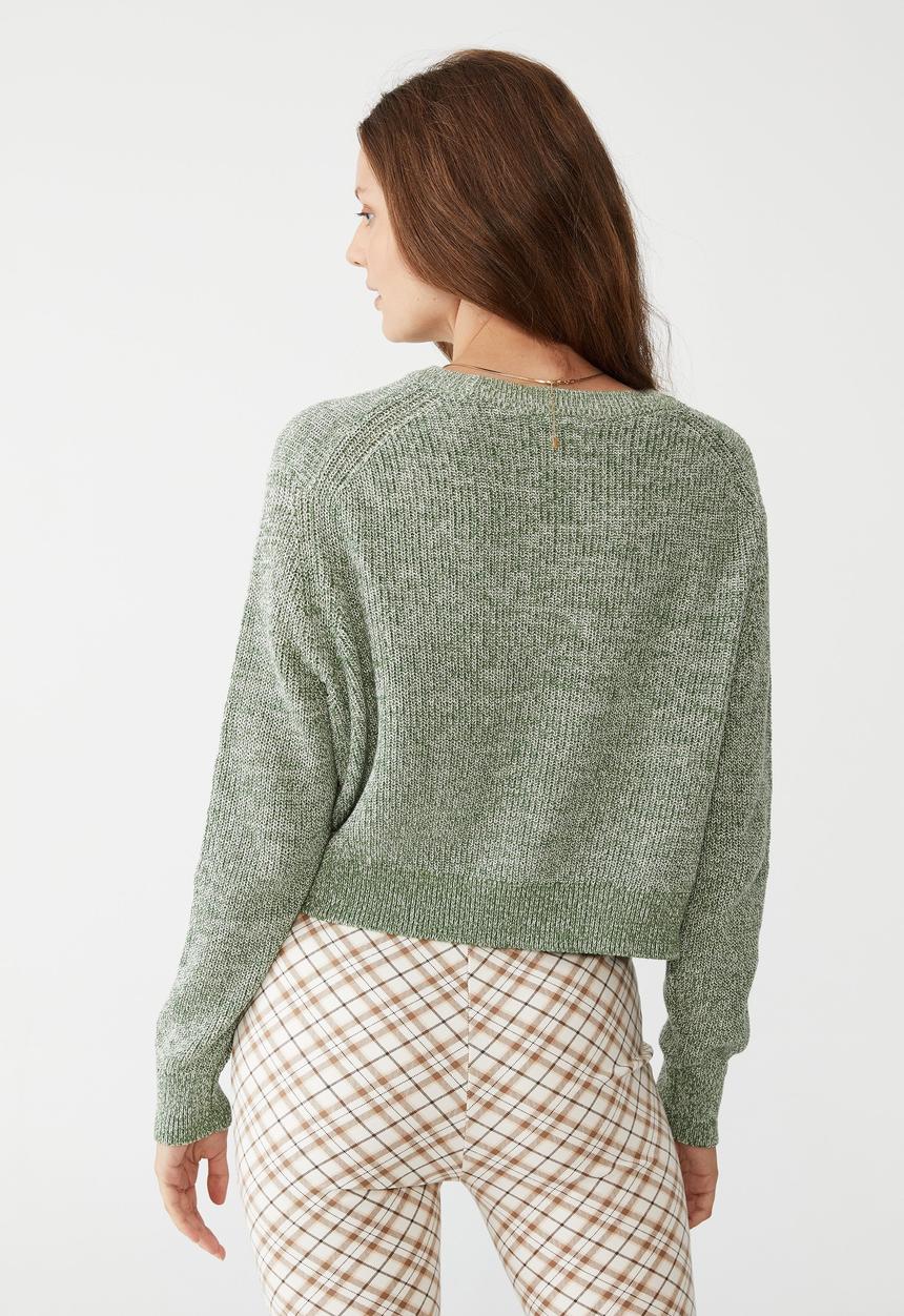 Cotton On - Everyday crop pullover - luxe green & white twist