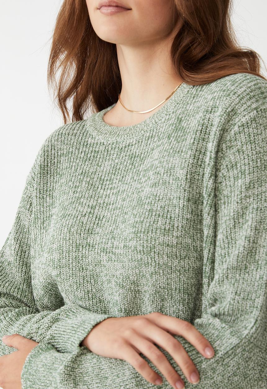 Cotton On - Everyday crop pullover - luxe green & white twist