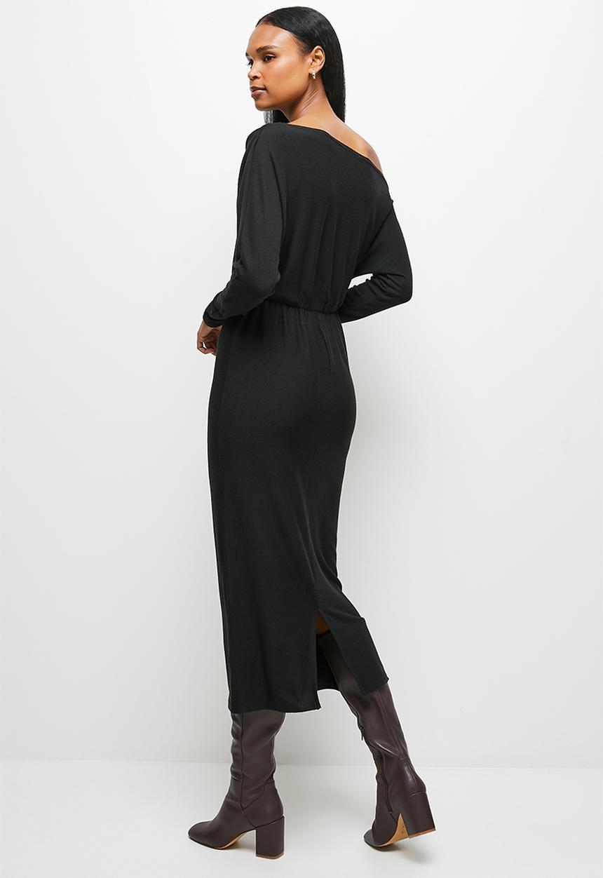 MILLA - Slash neck soft touch dress  - black
