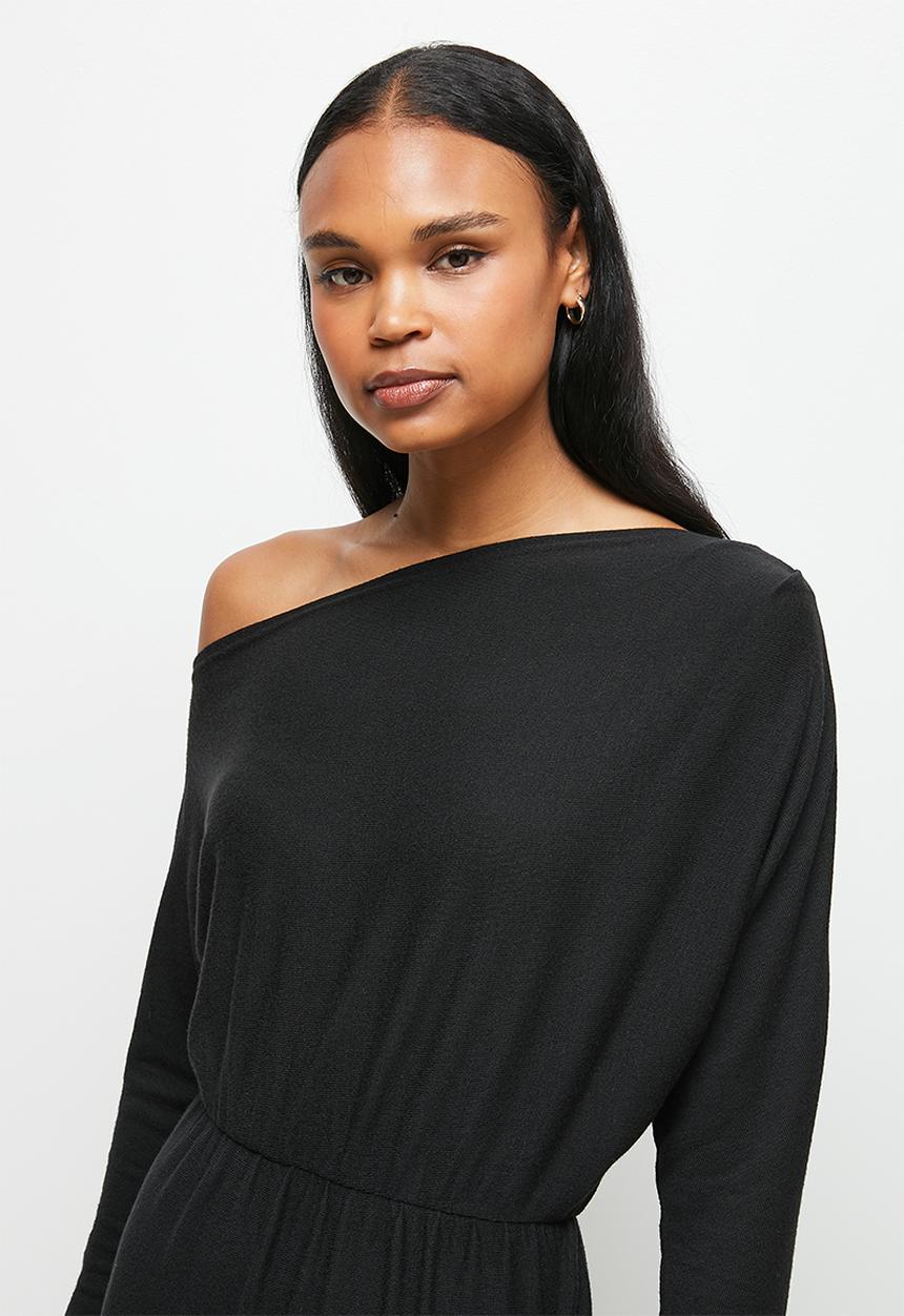 MILLA - Slash neck soft touch dress  - black