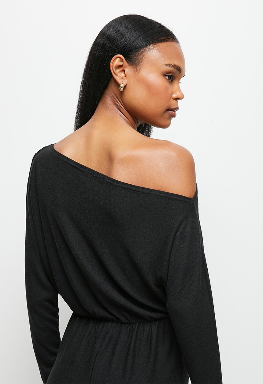 MILLA - Slash neck soft touch dress  - black