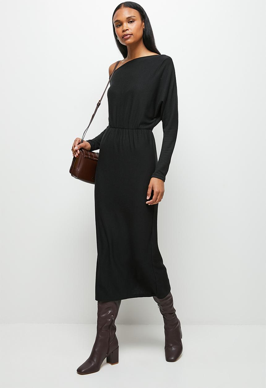 MILLA - Slash neck soft touch dress  - black
