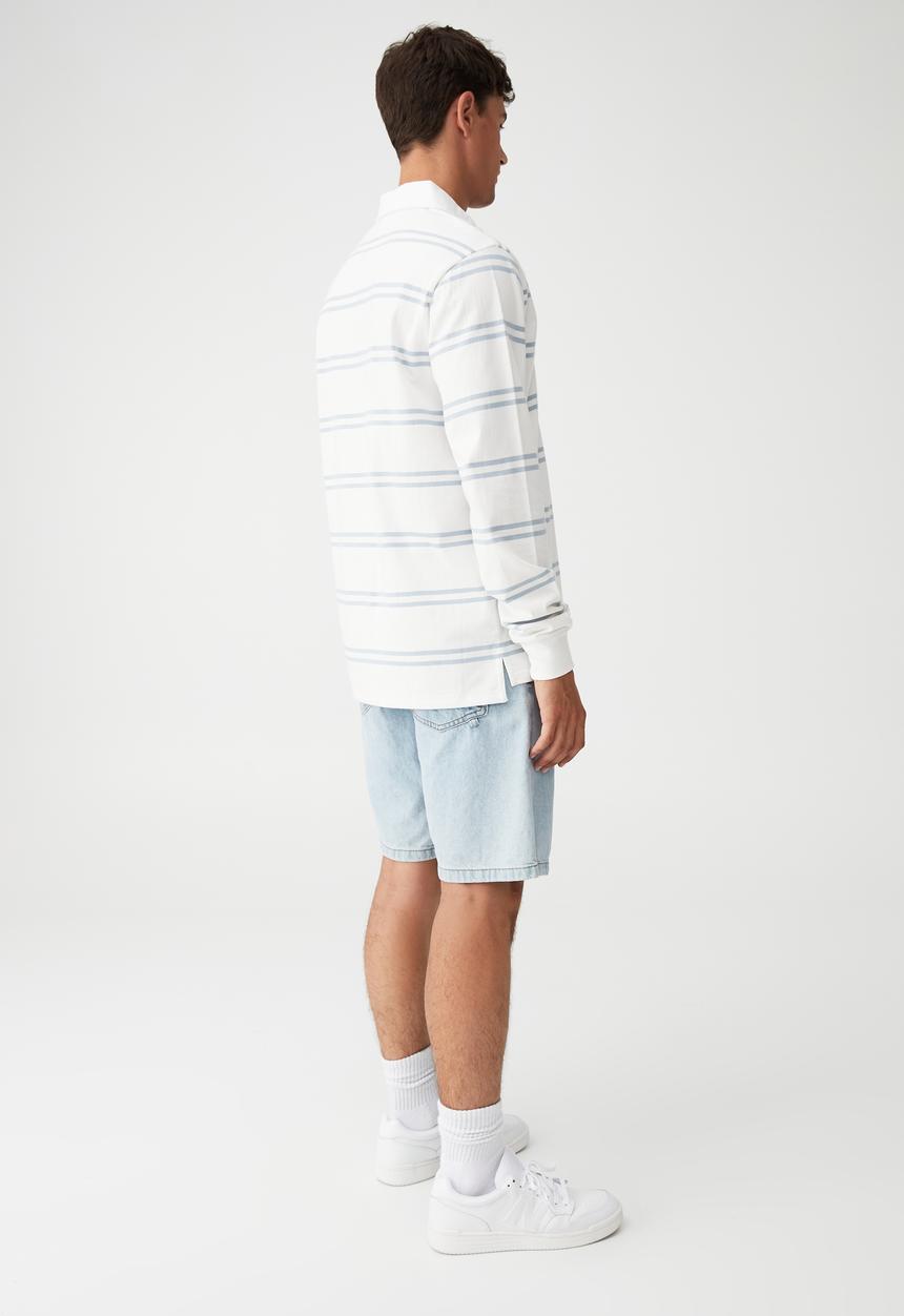 Cotton On - Rugby long sleeve polo - sky blue double stripe