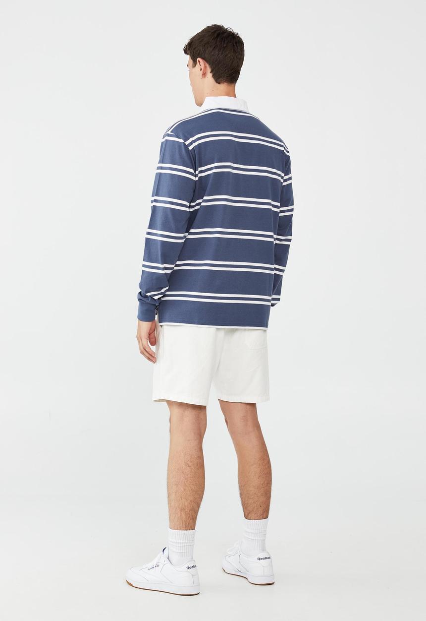 Cotton On - Rugby long sleeve polo - moonlight blue double stripe