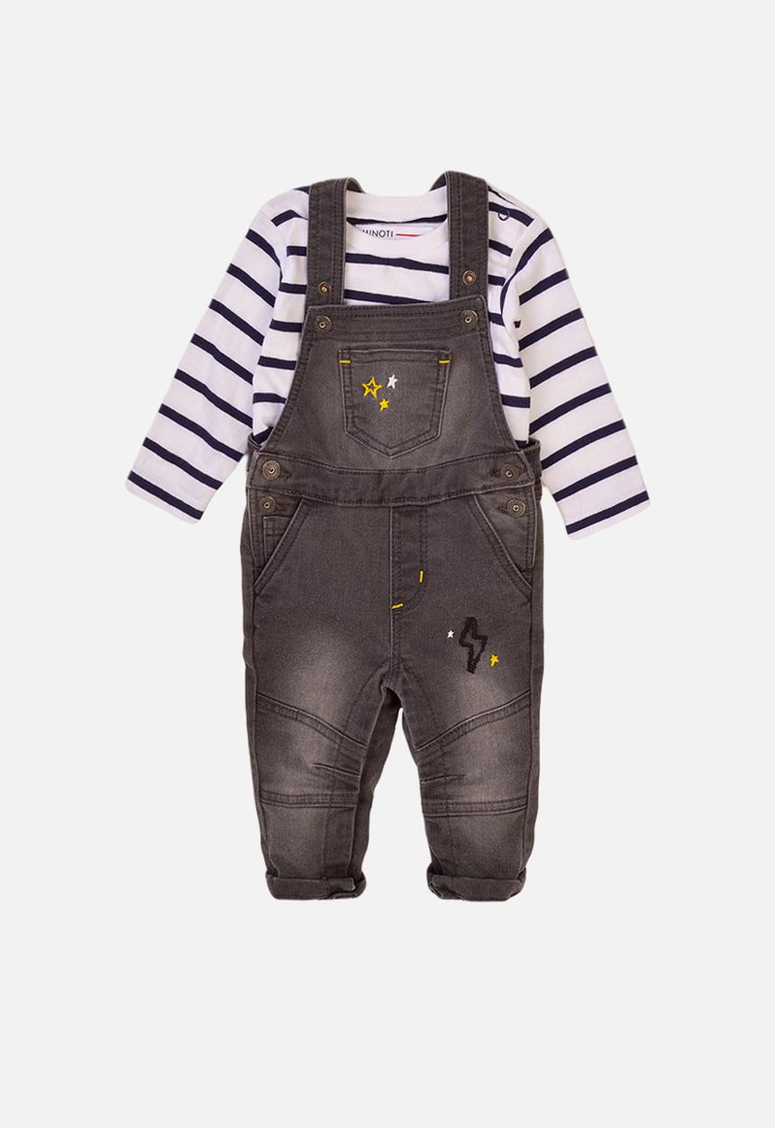 MINOTI - 2 Piece long sleeve tee & dungaree set - grey 