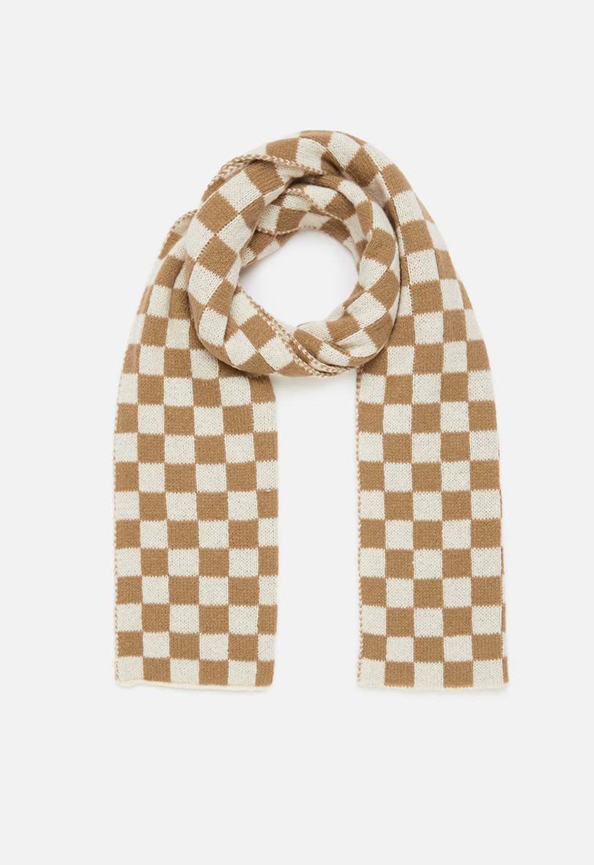 edit - Plaid printed scarf - cream & brown
