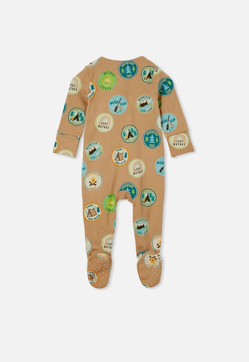 Cotton On - The long sleeve zip romper - taupy brown/vintage patches
