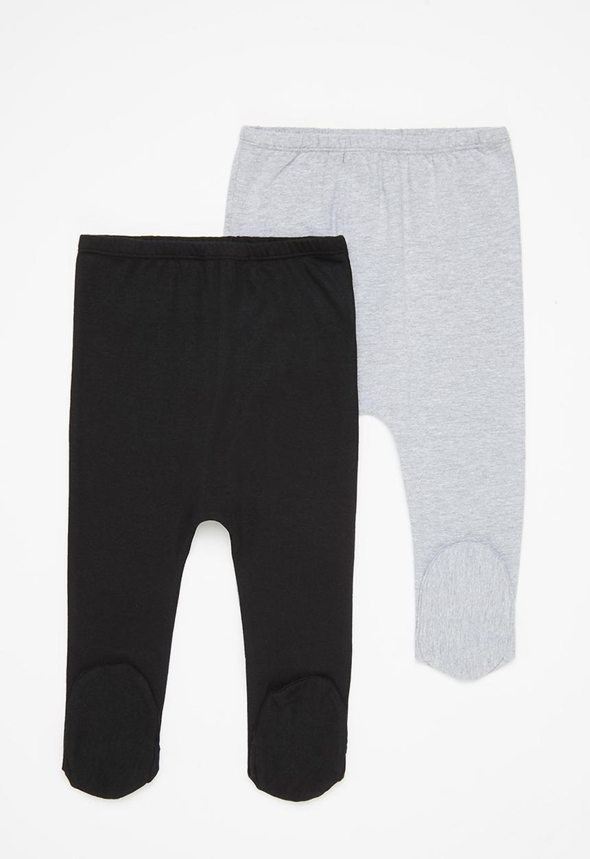 Pop Candy - Boys 2 pack footed leggings - black & grey