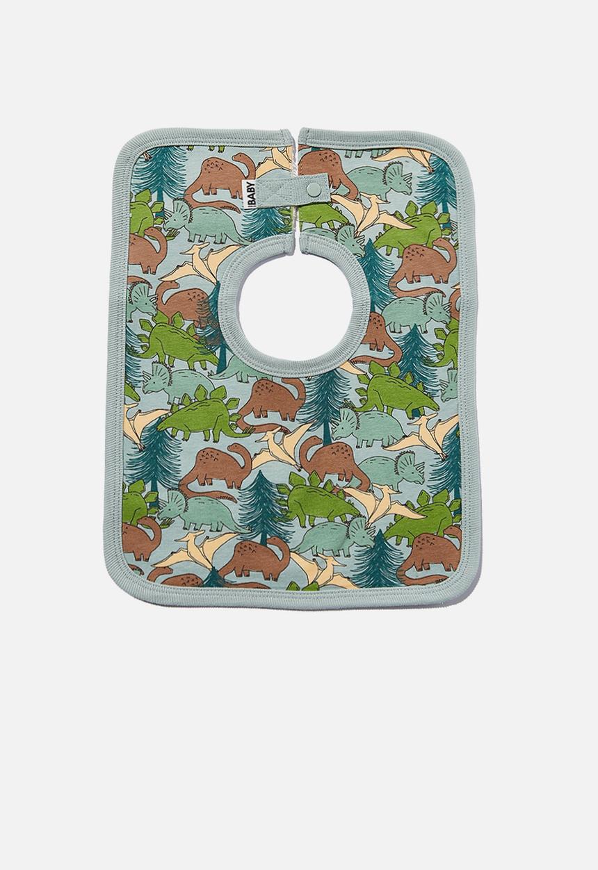 Cotton On - The square bib - stone green & dino forest