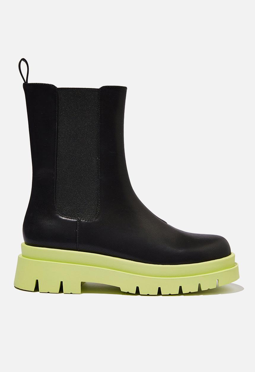 Cotton On - Maze combat midi gusset boot - black & lime green