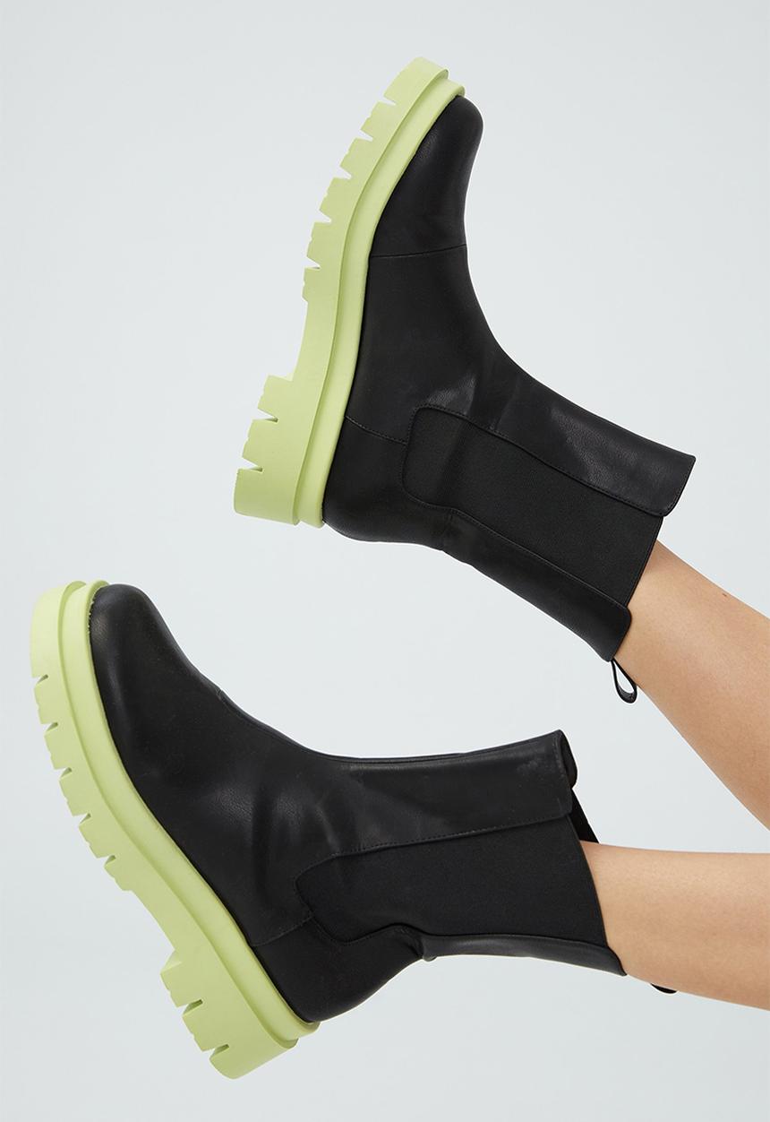 Cotton On - Maze combat midi gusset boot - black & lime green