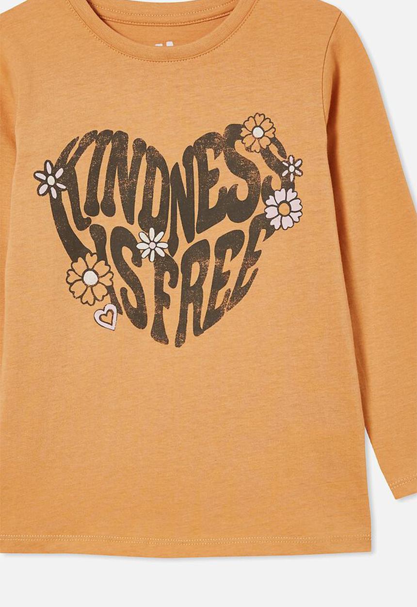 Cotton On - Penelope long sleeve tee - apricot sun/kindness is free