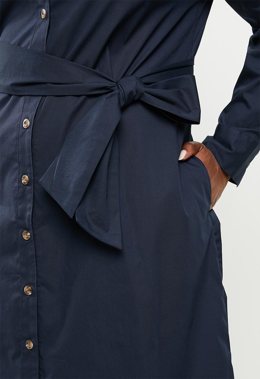 POLO - Plus woman long sleeve belted shirt dress - navy