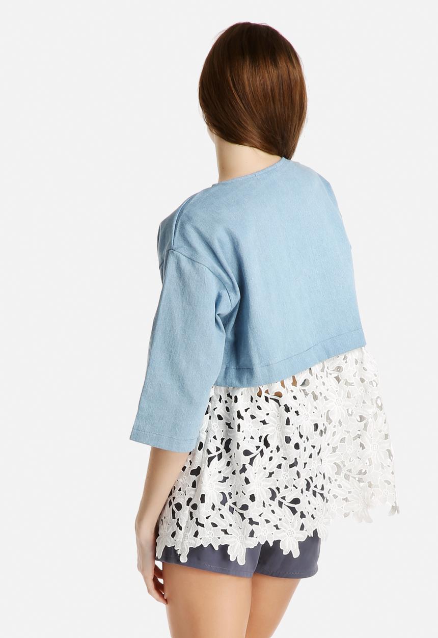 Dahlia - Oversized Denim Top with Lace Hem