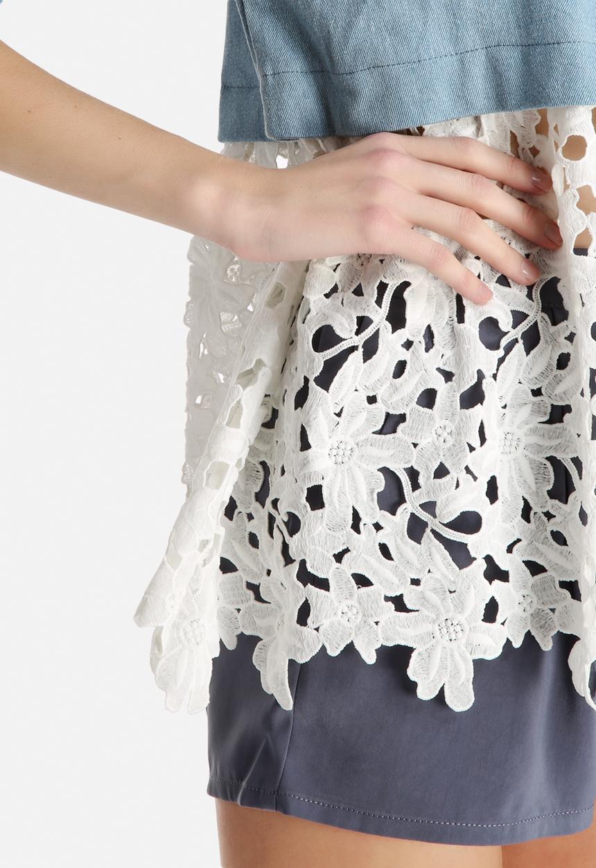 Dahlia - Oversized Denim Top with Lace Hem