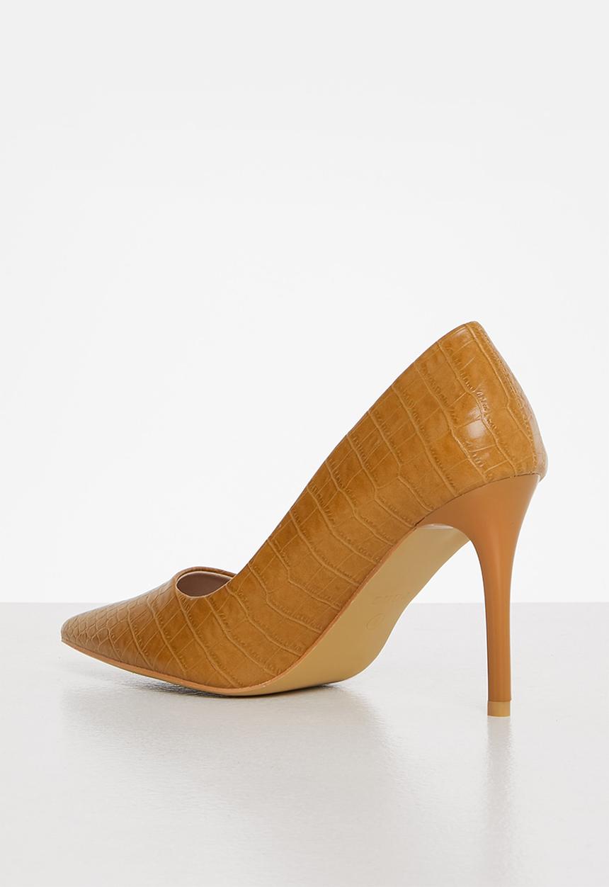 POLO - Pointed toe embossed croc pump - tan