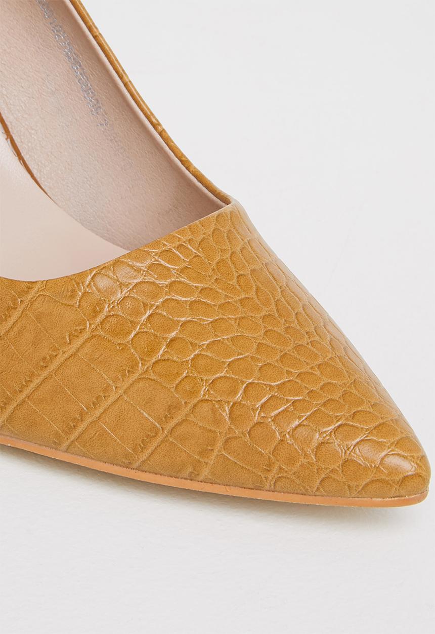 POLO - Pointed toe embossed croc pump - tan