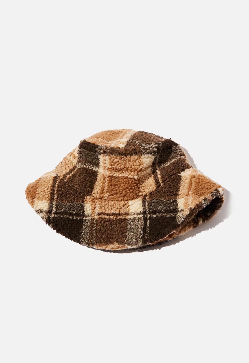 Rubi - Bianca textured bucket hat - choc heritage check