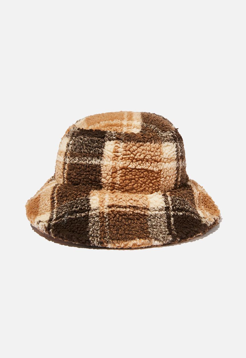 Rubi - Bianca textured bucket hat - choc heritage check