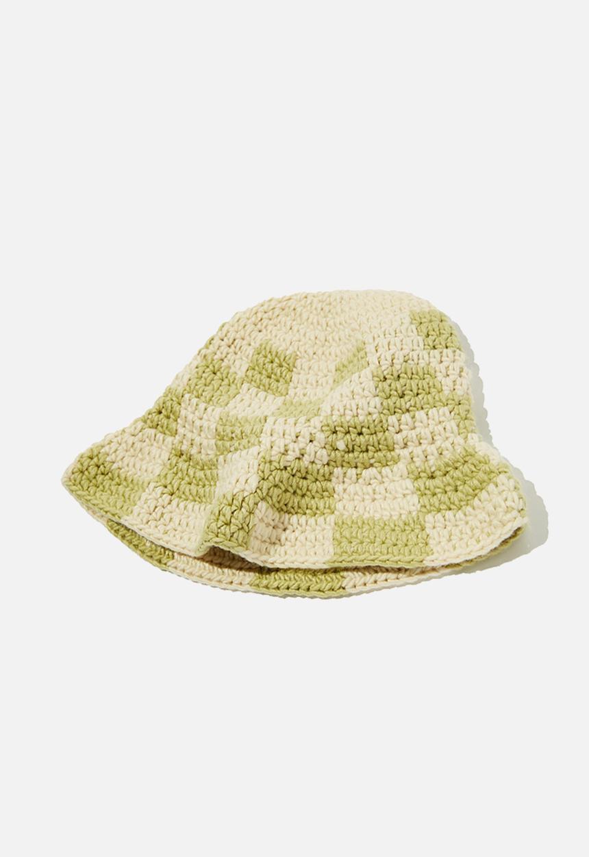 Rubi - Jacquard knit bucket hat - checkboard clean green