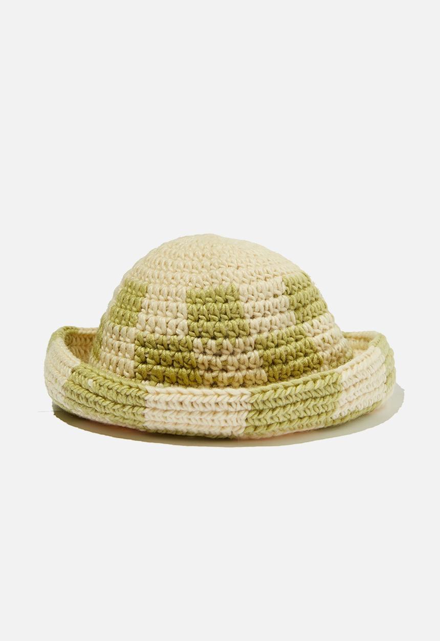 Rubi - Jacquard knit bucket hat - checkboard clean green
