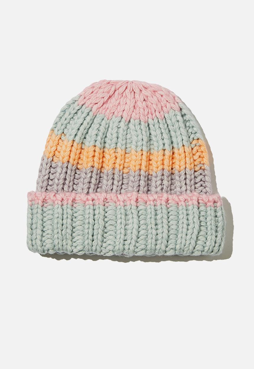 Rubi - Chunky knit beanie - calm blue stripe