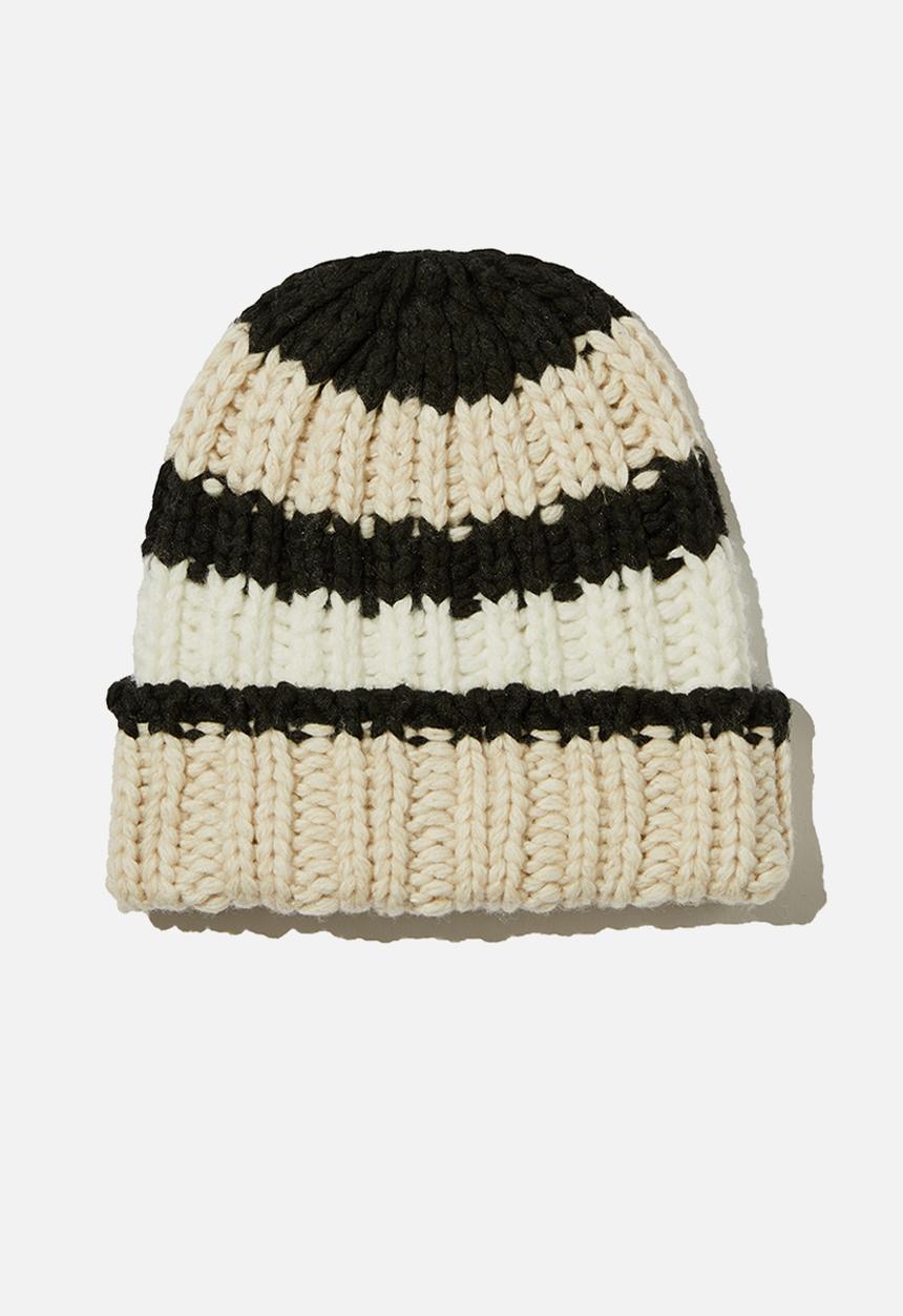 Rubi - Chunky knit beanie - neutral stripe