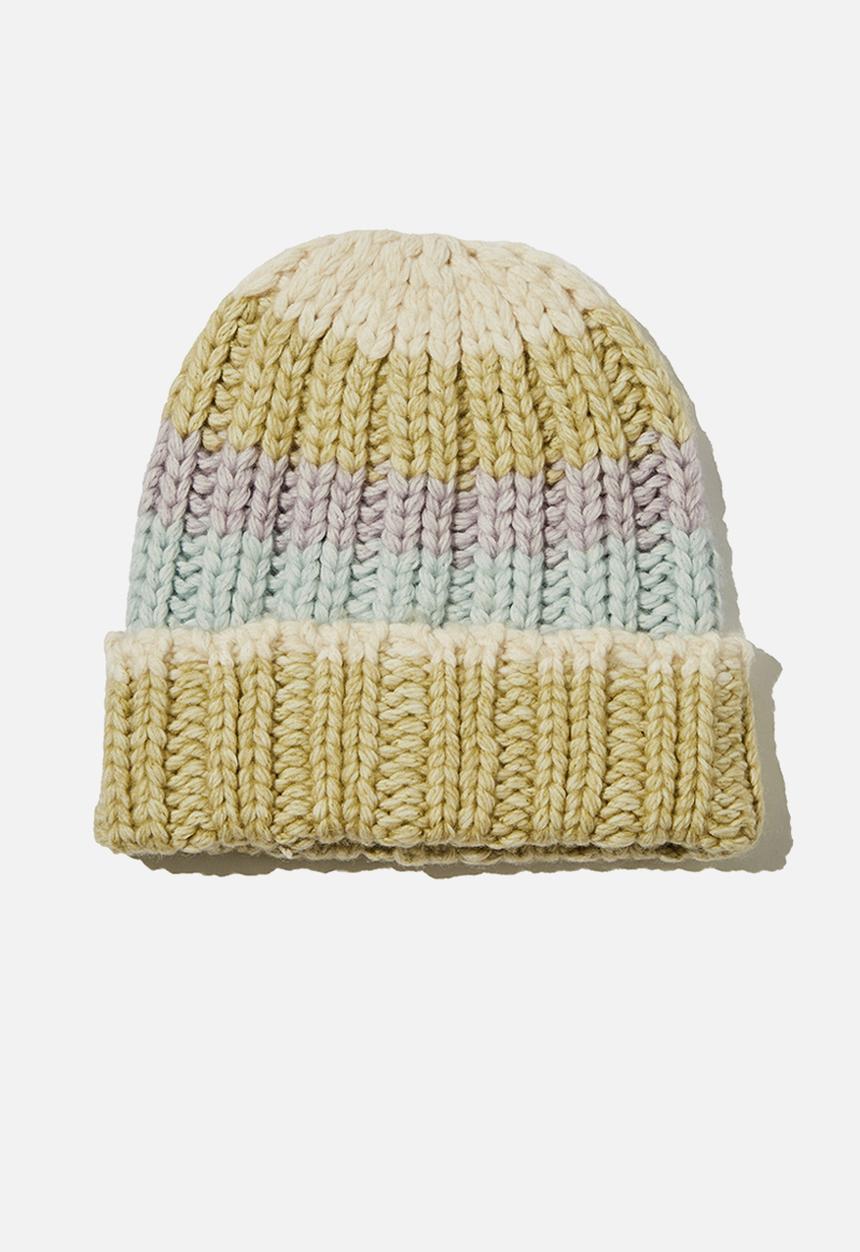 Rubi - Chunky knit beanie - clean green stripe
