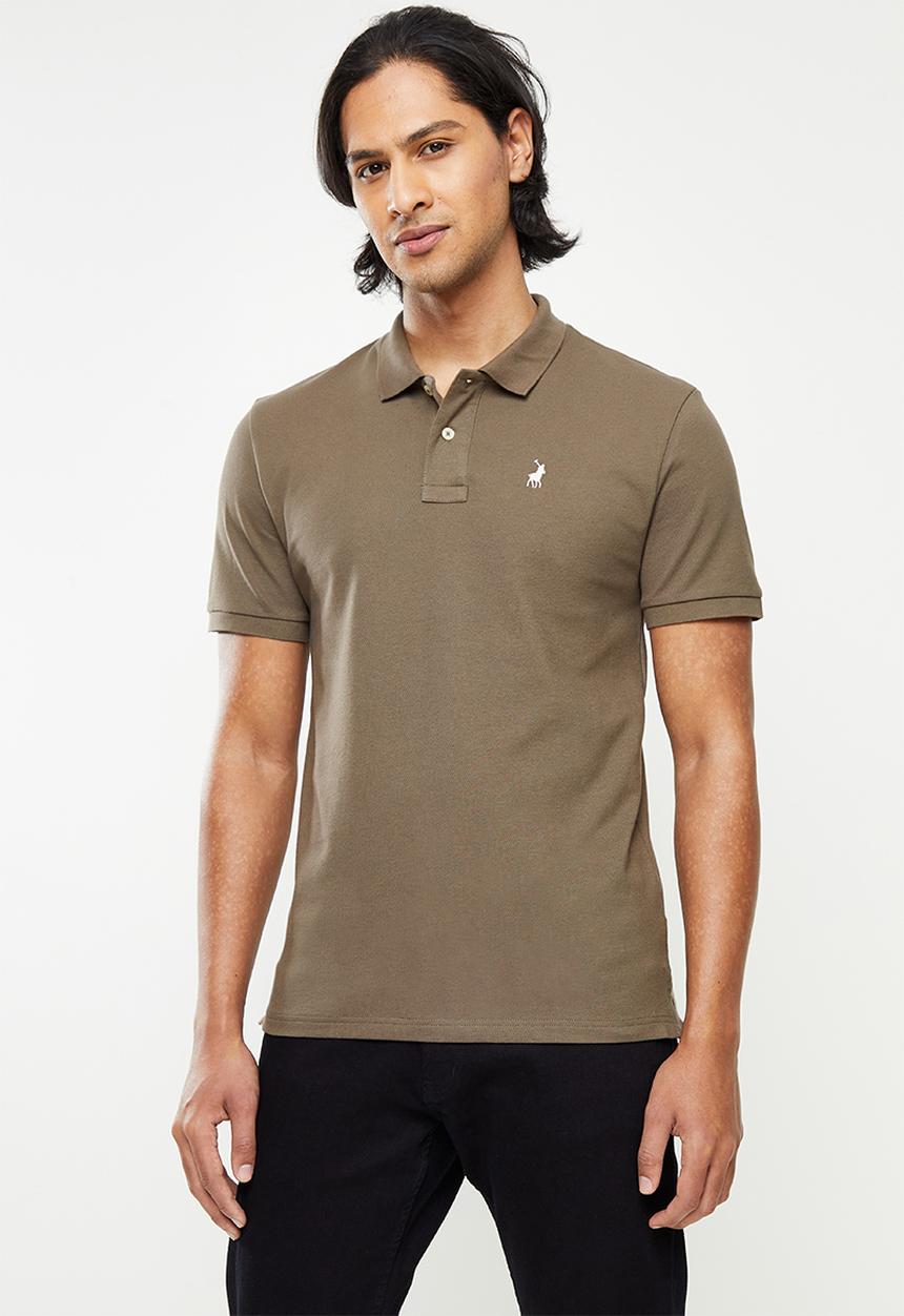 POLO - Mens plain pique short sleeve golfer - dark taupe