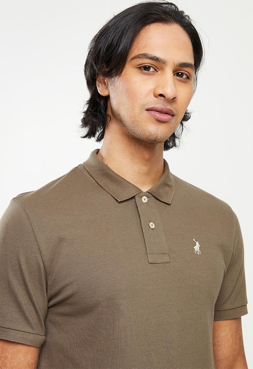 POLO - Mens plain pique short sleeve golfer - dark taupe