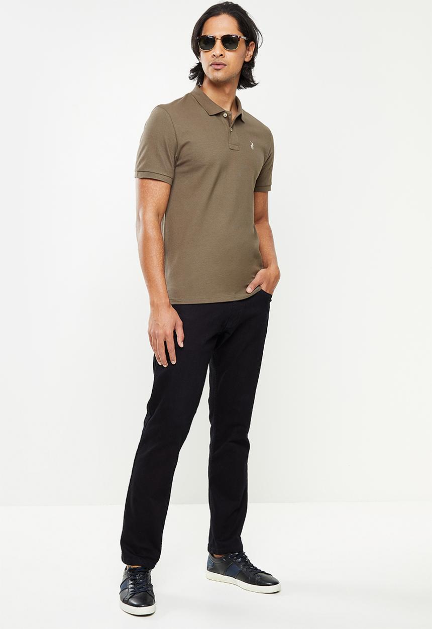 POLO - Mens plain pique short sleeve golfer - dark taupe