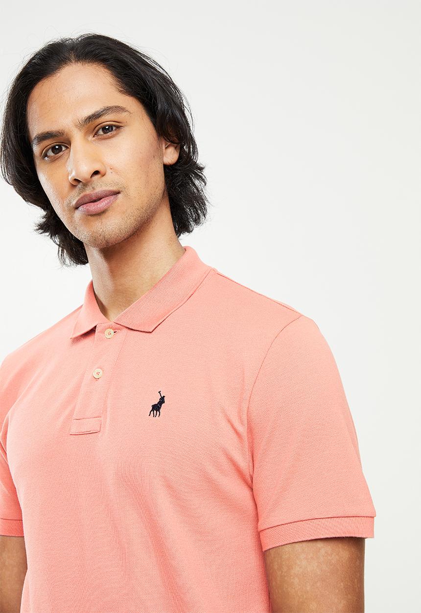 POLO - Mens plain pique short sleeve golfer - pink