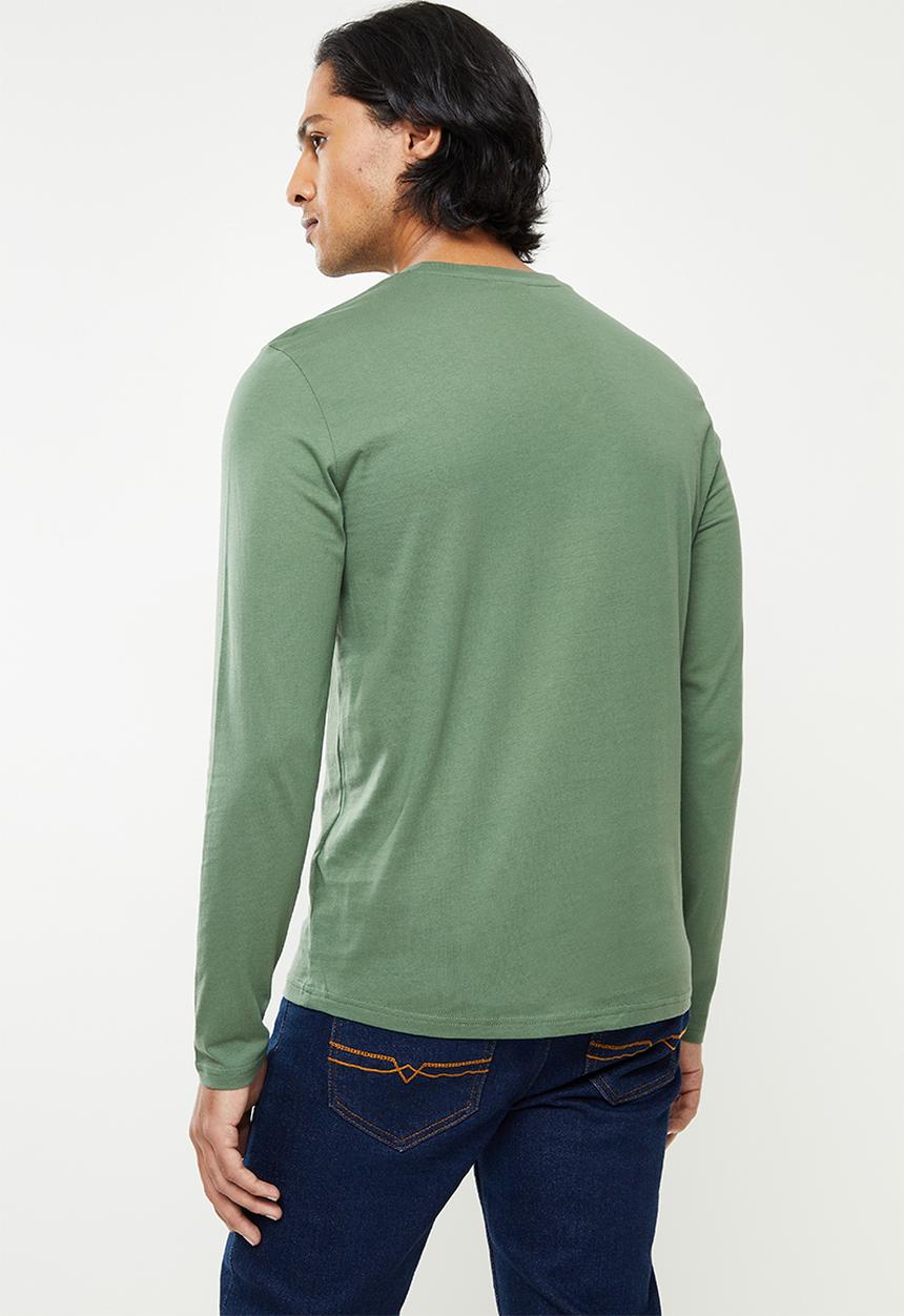POLO - Men plain long sleeve tee - fatigue