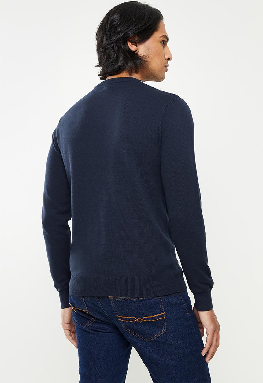 POLO - Men colourblock long sleeve knitwear - navy